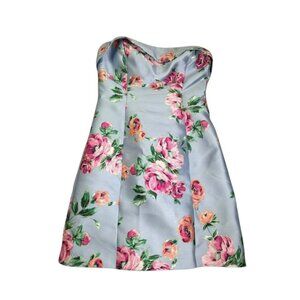 Lulu’s Strapless Floral Bow-Back Mini Dress XS Blue/Pink
